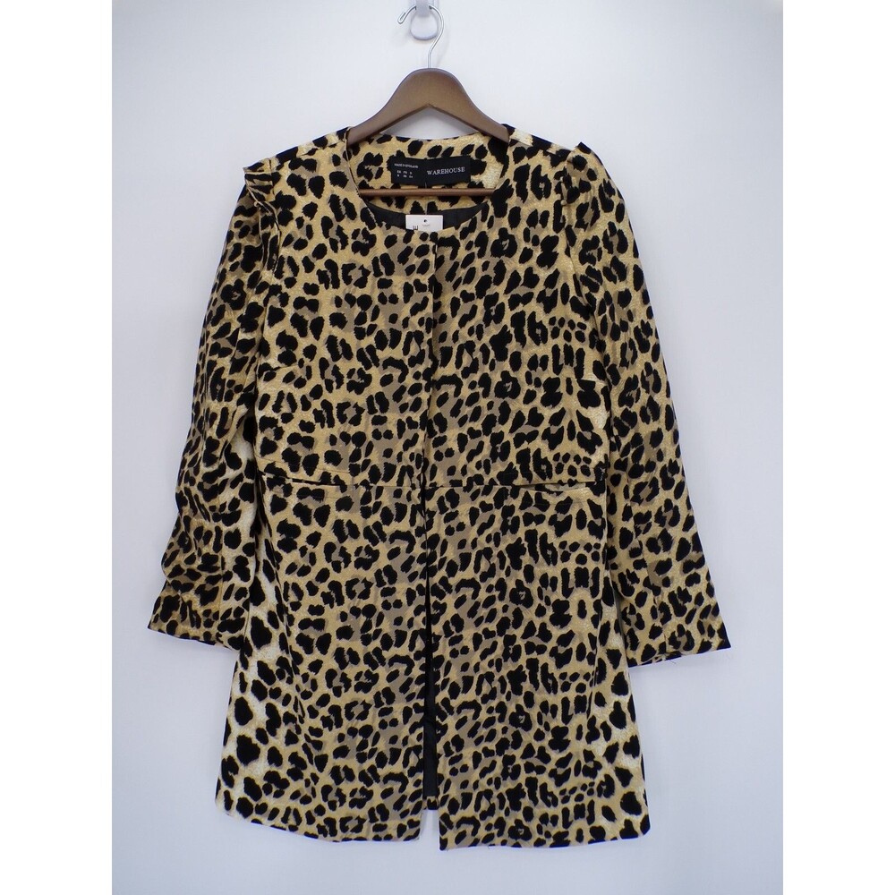 New Warehouse Womens Leopard Print Crepe Topper Jacket Snap Button US 2 UK 8